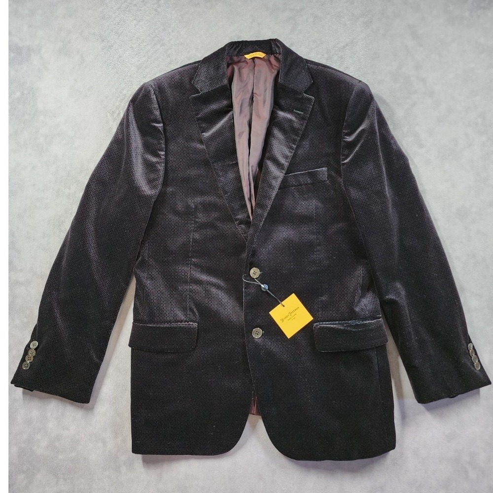 Hickey Freeman Beacon Velvet Geometric Blazer Sport Coat Mens 42Reg Black Red